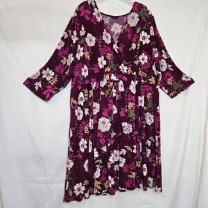 Torrid Women's Dress Purple Floral Mock Wrap Knee Length V-Neck Size 3